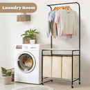 MYOYAY 3 Section Laundry Sorter with Garment Hanging Bar Rack Foldable Ironing Board, Laundry Basket Organizer Heavy Duty Laundry Hamper Rolling Cart with Lockable Wheels and 3 Removable Bags by CozyNest Decor