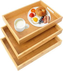 3 Pack Large Bamboo Serving Tray with Handles, 14 x 10 inch Wooden Dinner Tray, Home Kitchen Breakfast Trays for Living Room Bedroom Kitchen Dinner Table, Picnic by CozyNest Decor