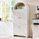 71" Tall Arched Bathroom Storage Cabinet, Modern Fluted Storage Cabinet w/Doors, 3 Adjustable Shelves, 6 Door Shelves, Wood Freestanding Cabinet for Bathroom, Entryway, Hallway, Antique White by CozyNest Decor
