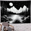 keowhsf Starry Night Mountain Lake Tapestry Black and White Tapestries Aesthetic Moon and Stars Wall Hanging Dark Nature Forest Tapestry for Bedroom Living Room Dorm Decor by CozyNest Decor