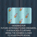 Kids Space Rockets Blackout Curtains - 100% Blackout, Thermal Insulated, Noise Reducing, Perfect for Kids Room and Nursery, 2 Panels (Aqua Mini Rockets, W52×L63) by TinyTreasures Baby Boutique