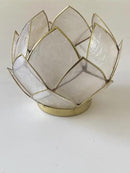 Blooming Lotus Capiz Shell Tealight Candle Holder, Handcrafted Decorative Tea Light Candleholder with Translucent Flower Petals for Ambient Illumination and Natural Elegance, Natural by CozyNest Decor