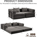 78" W Loveseat Sofa, 4 in 1 Convertible Floor Sofa Bed, Boneless Cloud Couch with Cup Holder, Fold Out Floor Couch, Loveseat Recliner Sleeper for Living Room Bedroom Lounge(Corduroy, White) by CozyNest Decor