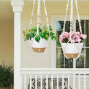 ZMTECH 2 Pack 10 Inch White Hanging Planters with Macrame Plant Hanger for Indoor and Outdoor Plants, Self Watering, Drainage Hole, Visible Level Tray by CozyNest Decor