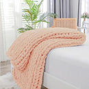 Bigacogo Chunky Knit Throw Blanket for Couch, 40x40 inches, 100% Hand Knitted with Thick Jumbo Chenille Yarn, Cozy Soft Large Rope Knot Cable Crochet Blankets for Sofa Bed Living Room, Peach Fuzz by CozyNest Decor
