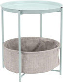 Amazon Basics Round Storage End Table, Side Table with Cloth Basket, Mint Green/Heather Gray, 18 in x 18 in x 19 in by CozyNest Decor