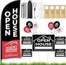 44 Pcs Open House Signs for Real Estate, Double Sided Open House Flag Kit, 7.6 x 5.4 Ft Black Banner Flag Poles Set for Outside, Directional Arrows Sign Stakes Balloons for Open House Supplies by CozyNest Decor