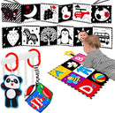 4 PCS Black and White High Contrast Baby Toys 0-3-6 Months Newborn Essential Montessori Toy for Babies Crinkle Sensory Book Brain Development Tummy Time Mirror Infant Carseat Rattle Easter Shower Gift by TinyTreasures Baby Boutique