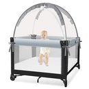 Pack N Play Tent - Mini Crib Tent to Keep Baby from Climbing Out - Crib Net to Keep Baby in - Pop Up Breathable Cribs Cover - Canopy with Upgrade Strong Mesh and Durable Zipper (Gray, Small) by TinyTreasures Baby Boutique