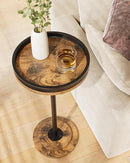Masupu Drink Table, Round Side Table for Small Spaces, Pedestal Small End Table with Metal Base, for Living Room, Bedroom, Bathroom, Rustic Brown+Black(Lip) by CozyNest Decor