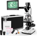 Microscope for Adults with 40X-2500X Magnification, Dual-View Research-Grade Compound Monocular Microscopes with 7'' LCD Screen, Wide-Field 10X 25X Eyepiece, Built in 5MP Camera, Dual Illumination by TinyTreasures Baby Boutique
