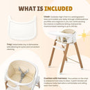 Convertible High Chairs for Babies & Toddlers. 5-in-1 Adjustable High Chair with Removable Tray, Easy to Clean, Portable (White Khaki) by TinyTreasures Baby Boutique