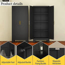 Black Metal Storage Cabinet, 61" Steel Cabinets for Home Office, Kitchen Pantry Storage Cabinet with Doors and 3 Adjustable Shelves, Metal Tool Cabinet, for Office, Home, Garage, School by CozyNest Decor