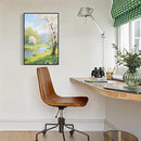 The scenery of a stream between trees and cherry blossoms under the blue sky is suitable for posting in the living room bedroom office landscape posters by CozyNest Decor