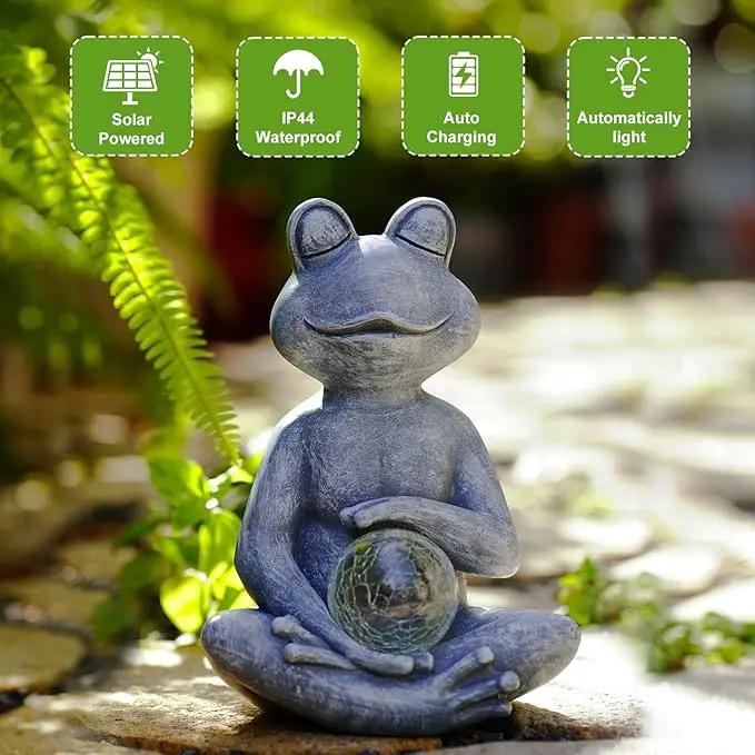 Meditating Yoga Frog Statue with Solar LED Light Ball - 10L x 11.1H Zen Garden Frog Figurines for Home and Garden Decor, Frog Decorations Gift Ideas, Frog Gifts for Women Mom, photo 5 of 7