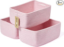 Small Storage Baskets for Organizing | Closet Organizer Bins | Shelf Toy Basket | Woven Rope Baskets | Cube Decorative Box | Shallow Basket | 13x8.5x5.1” | 3 Packs Pink by TinyTreasures Baby Boutique