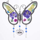Laraine Butterfly Suncatcher with Pressed Flower Wings Mom Mother's Day Butterfly Glass Wind Chime Ornament Charm with Metal Heart Gifts for Mom Grandma Birthday (Purple Mom (with Free Hook)) by GreenHaven Gardens
