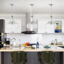 WUZUPS Chandelier Rustic Farmhouse Industrial Round Ceiling Pendant LED Light Fixture with Clear Glass Shades for Dining Room Kitchen Island Foyer Entryway, H 17" x W 13.4", E26 Base, Brushed Nickel by CozyNest Decor