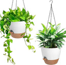 Hanging Planters for Indoor Outdoor Plants, 2 Pack Self Watering Hanging Pot with Drainage Holes & Removable Tray (White, 6'') by CozyNest Decor