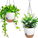 Hanging Planters for Indoor Outdoor Plants, 2 Pack Self Watering Hanging Pot with Drainage Holes & Removable Tray (White, 6'') by GreenHaven Gardens