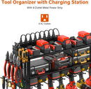 JUNNUJ Large Pegboard Power Tool Organizer with Charging Station, 8 Drills Driver and Tools Battery Holder Wall Mount with 8 Outlet 10 FT Power Strip, Black 3-Layer Shop Garage Storage Utility Rack by GreenHaven Gardens