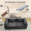 78" W Loveseat Sofa, 4 in 1 Convertible Floor Sofa Bed, Boneless Cloud Couch with Cup Holder, Fold Out Floor Couch, Loveseat Recliner Sleeper for Living Room Bedroom Lounge(Corduroy, White) by CozyNest Decor