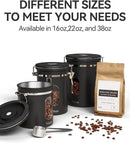 Veken Coffee Canister with Window, Airtight Stainless Steel Kitchen Food Storage Container with Lids, Date Tracker and Scoop for Grounds Coffee, Beans, Tea, Flour, Cereal, Sugar Jars, 16OZ, Black by CozyNest Decor