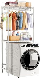 Over Washer and Dryer Shelves,2 Tier Adjustable Height Wire Shelving Laundry Room Storage Organization Clothes Drying Rack with Hanger Rod&Hooks,Space Saving Organizers Shelf,White by CozyNest Decor