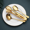 Gold Serving Utensils, OGORI 10-Piece Polished Stainless Steel Gold Serving Utensils Set Include Serving Spoons, Slotted Serving Spoon, Serving Tongs, Serving Fork, Salad Fork, Soup Ladle, Pie Server by CozyNest Decor
