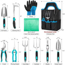 Garden Tool Set with Non Slip Rubber Grip,11 Piece Stainless Steel Gardening Tool Sets,Thickened Repotting Mat & Storage Tote Bag,Heavy Duty Outdoor Hand Tools Uprooting Weeding Tool, Ideal Gifts Blue by GreenHaven Gardens