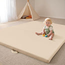 Bella’s Friends Foldable Baby Play Mat for Floor, 50"x50" Vegan Leather Playpen Mat, 1.2" Extra Thick Foam, Non-Toxic, Wipe-Clean, Travel-Ready, Non-Slip Crawling Mat for Kids Toddlers&Infants, Beige by TinyTreasures Baby Boutique