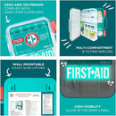 Be Smart Get Prepared First Aid Kit, Teal, 326 Piece, Exceeds OSHA and ANSI Guidelines 100 People - Office, Home, Car, School, Emergency, Survival, Camping, Hunting and Sports by TinyTreasures Baby Boutique
