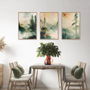 Chinoiserie Nature Framed Canvas Wall Art Set, Mountain and Forest Landscape Painting, Natural Bamboo Pine Tree Lakes Wall Decor for Living Room, Bedroom, Dining Room, Office - 16"x24"x3 by CozyNest Decor