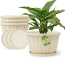 Quarut Plant Planters Pots Set of 4 Pack 16 Inch，Large Plastic Flower Pot for Indoor Plants with Drainage Holes & Trays, Whiskey Barrel Planters with Saucer for House Outdoor Garden Plant（White） by CozyNest Decor