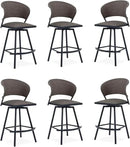 VICLLAX Patio Bar Stool Chairs with Footrests and Padded Seat, Bar Height Swivel Patio Chairs Set of 6, Brown Woven Wicker Swivel Bar Stools for Lawn Garden by CozyNest Decor