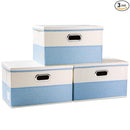 PRANDOM Large Foldable Storage Boxes with Lids [3-Pack] Fabric Collapsible Storage Bins Organizer Containers Baskets Cube with Cover for Home Bedroom Closet Office Nursery Blue&Cream(17.7x11.8x11.8) by TinyTreasures Baby Boutique