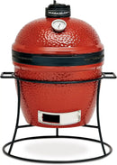 Kamado Joe KJ13RH Joe Jr. 13.5 inch Portable Charcoal Grill with Cast Iron Cart and Heat Deflectors, Blaze Red and Kamado Joe KJ15090620 Cast Iron Sear Plate by GreenHaven Gardens