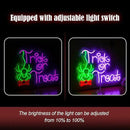 Trick Or Treat Neon Sign Funny Spider Candy LED Neon Light for Wall Decor Dimmable USB Halloween Light Up Sign for Halloween Party Home Neon Decor (16.7 * 12.8In) by CozyNest Decor
