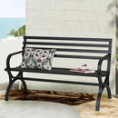 PHI VILLA Outdoor Garden Bench, 48” Long Metal Steel Bench with Backrest and Armrests, Modern Slatted Design for Patio, Lawn, Yard, Porch - Black by GreenHaven Gardens