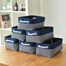 TcaFmac Small Storage Baskets [6 Pack] - Navy Blue Rectangular Storage Bins with Blue Stripes by TinyTreasures Baby Boutique