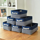 TcaFmac Small Storage Baskets [6 Pack] - Navy Blue Rectangular Storage Bins with Blue Stripes by CozyNest Decor