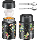 2-Pack Stainless Steel Vacuum Insulated Food Jar with Spoon, Soup Thermo Hot & Cold for Kids & Adults, Leakproof Insulated Lunch Containers with Carry Bag, 17oz.(Black-Dinosaur) by TinyTreasures Baby Boutique