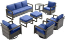 Outdoor Wicker Patio Furniture Set - 8 Piece Patio Conversation Set with 4 Wicker Swivel Rocker Chairs,2 Rattan Ottoman 1 Side Table and 1 Couch,Thick Cushions,Deep Seating(Mixed Grey/Blue) by CozyNest Decor