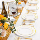 FLOWERCAT 60PCS Gold Plastic Plates - Heavy Duty White and Gold Plastic Plates Disposable for New Year/Thanksgiving Party/Wedding - Include 30PCS 10.25" Dinner Plates and 30PCS 7.5" Dessert Plates by CozyNest Decor
