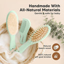 Baby Hair Brush and Comb Set for Newborn - Wooden Baby Hair Brush Set with Soft Goat Bristle, Baby Brush Set for Newborns, Baby Brush and Comb Set Girl, Boy, Toddler Cradle Cap Brush (Oval, Sage) by TinyTreasures Baby Boutique
