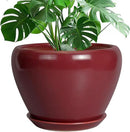 10 Inch Plant Pot - Ceramic Planter Pot with Drainage Hole and Saucer Large Planter for Indoor Plants Round Outdoor Flower Pot Mid-Century Decor Red by GreenHaven Gardens