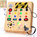 Busy Board with LED Light, Wooden Sensory Toys for Toddler, Montessori Music Toy for Airplane, Travel Activity Educational Learning Autism Toys, Birthday Boys Girls Gifts by TinyTreasures Baby Boutique