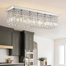 Rectangular Chandelier, Flush Mount Rectangle Chandelier Modern K9 Crystal Chandeliers Light Fixture, 6-Lights Raindrop Crystal Pendant Ceiling Light for Dining Room Bedroom Bar Club L31.5 Inch by CozyNest Decor