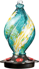 LUJII Ice Cream Shaped Spiral Hummingbird Feeder for Outdoors Hanging, Hand Blown Glass, 28 fl.oz, Leak Proof & Rustproof, Includes an Ant Moat with Hook, Unique & Stylish Glass Art & Decor (Teal) by GreenHaven Gardens