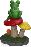 Alpine Corporation ZEN390SLR-L Frog on Mushroom Statue with LED Lights, Solar-Powered LED Frog Garden Statue, 24" H, Green by GreenHaven Gardens